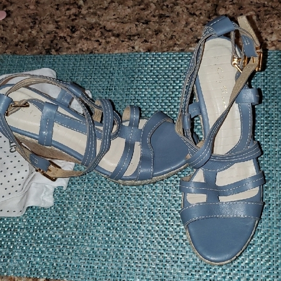 CITY SHOES Blue Strappy Wedge Sandals - Picture 1 of 8